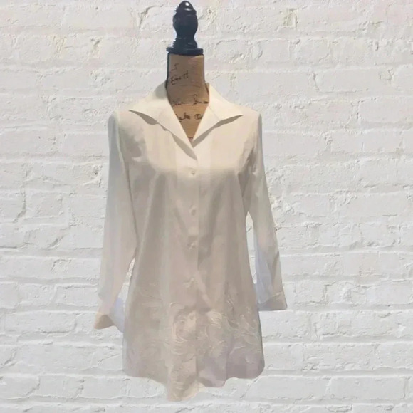 Paperwhite Embroidered Button Up Blouse - Picture 1 of 7